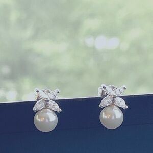 Cultured Freshwater Pearl (7mm) and Lab Created White Sapphire Earrings